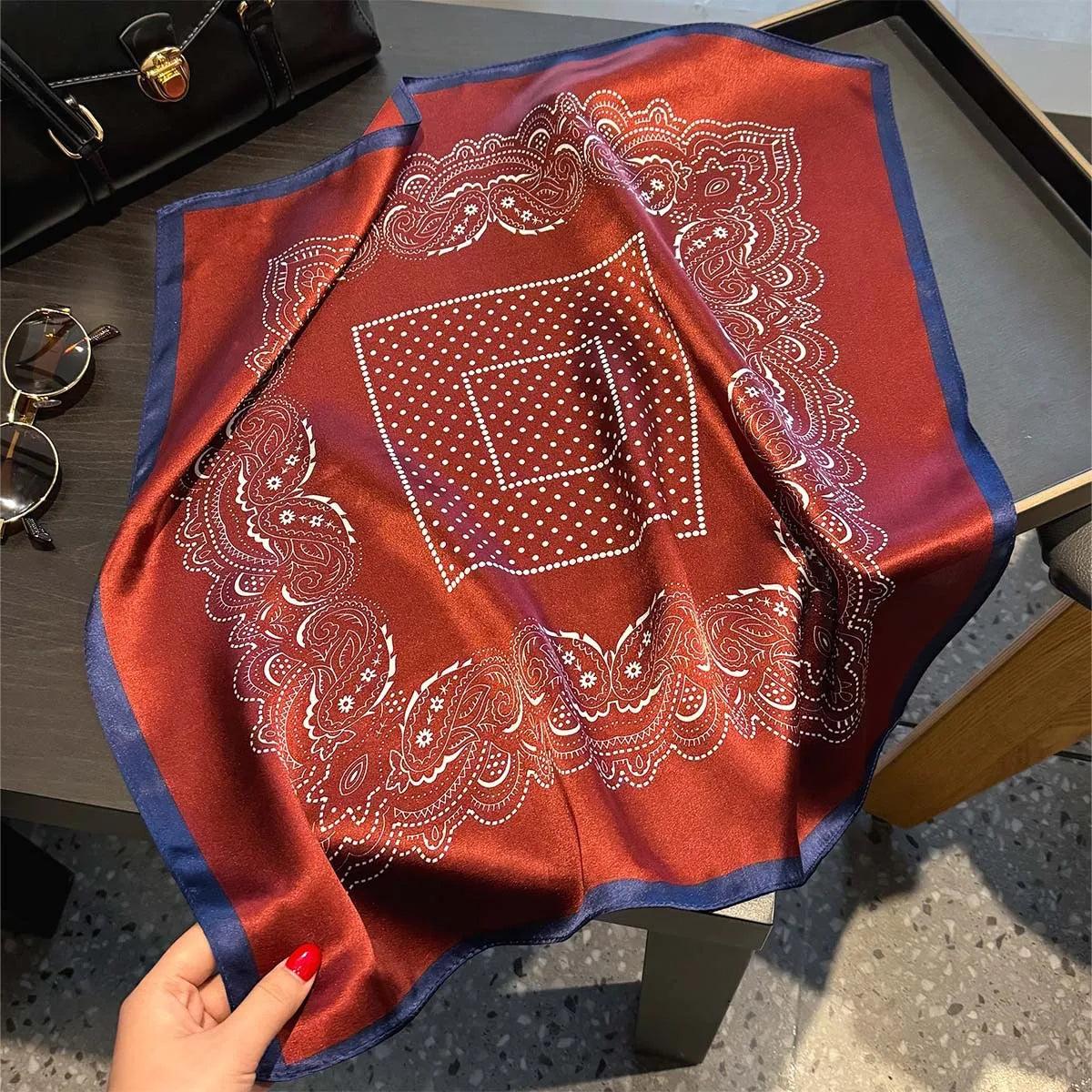 2025 Fashion 100% Real Silk Scarf 53cm Square Bandelet Women's Silk Temperament Small Scarf Neck Decorative Wrap Printed Scarves Quick Pick Grocers