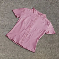 Summer High Quality Waist Slimming Training Tops Women's Quick-drying Tight Stand Collar Full Zipper Short Sleeves Yoga shirts Quick Pick Grocers