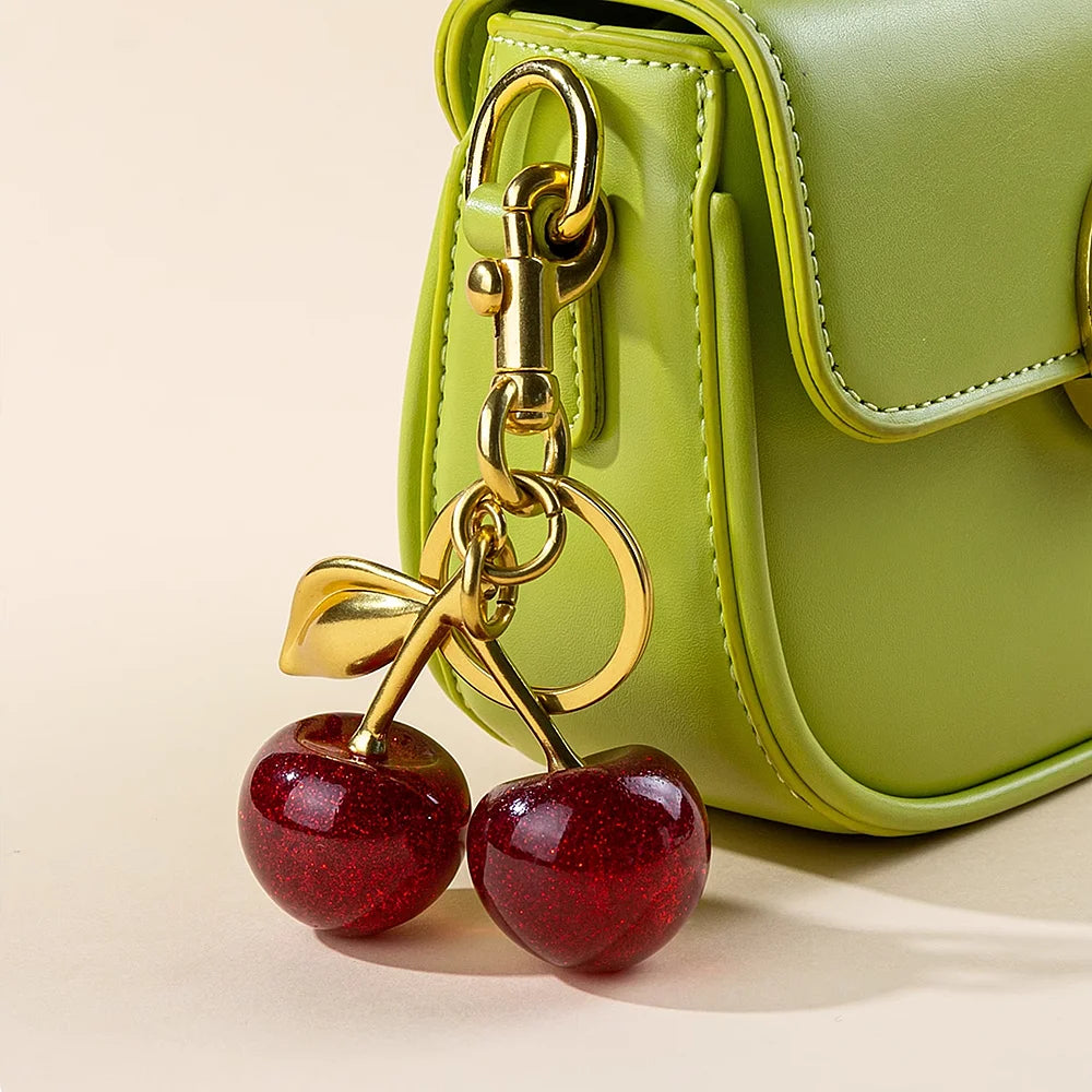 Trendy Red Cherry Pendant Keychain for Women Cute Bag Decorations Multifunctional Jewelry Car Key Accessories Charm Keyring Gift Quick Pick Grocers