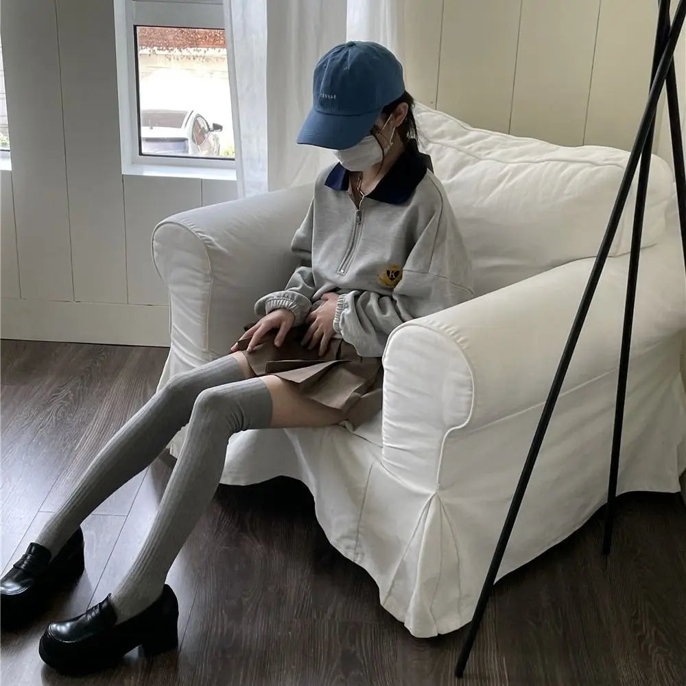 Fashion Pure Cotton Knee-high Socks Solid Color Keep Warm Long Tight Socks Boot Socks Fall Winter Quick Pick Grocers