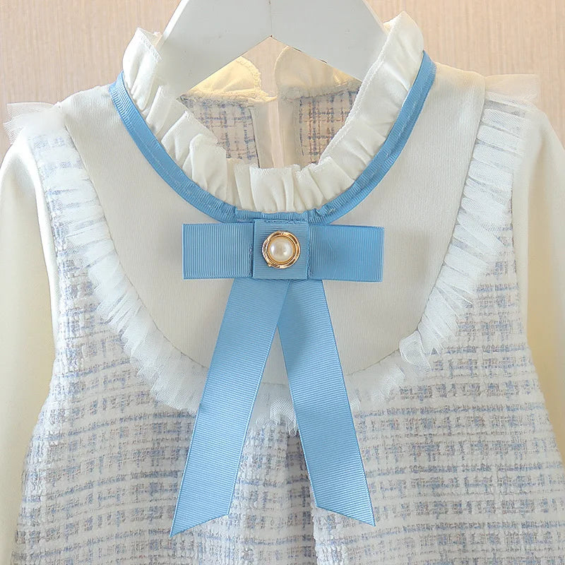 Long Sleeved Baby Girl Dress With Spring And Autumn Bow Lace Splicing Small Plaid Sweet Long Sleeved Dress Econic Blanks