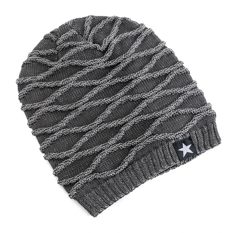 New Unisex Slouchy Winter Hats Add Fur Lined Men And Women Warm Beanie Cap Casual Five-pointed Star Decor Winter Knitted Hats Purest Peak