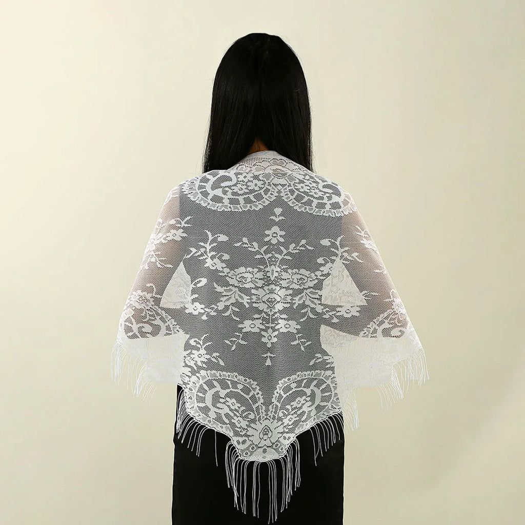 Fashion Lace Hollow Tassel Triangle Scarf Embrodiery Women Headscarf Female Spring Summer Shawls Scarves Long Veil Floral Scarf Quick Pick Grocers
