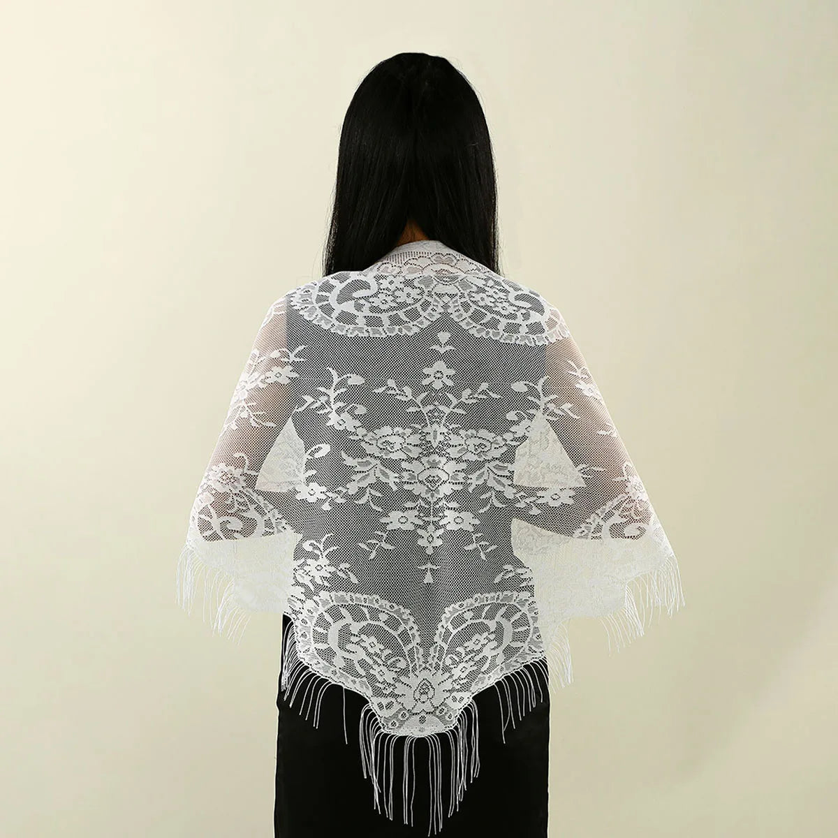 Fashion Lace Hollow Tassel Triangle Scarf Embrodiery Women Headscarf Female Spring Summer Shawls Scarves Long Veil Floral Scarf Quick Pick Grocers