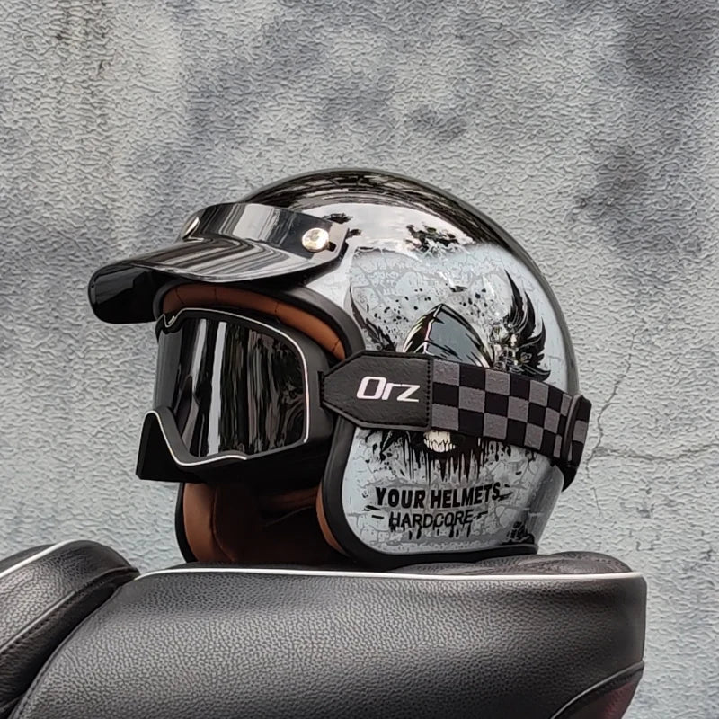 Retro semi-open motorcycle helmet cross-country motorcycle accessories motorcycle helmet 3/4 retro helmet in winter Quick Pick Grocers