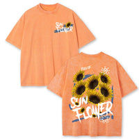 Lift Is Good Beautiful Sunflower Print Washed T Shirts Women Soft Cotton T-Shirt Street Creative Short Sleeve Summer Casual Tops Quick Pick Grocers