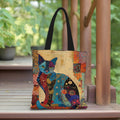 Floral Cat Pattern Tote Bag, Aesthetic Canvas School Shoulder Bag, Lightweight Grocery Shopping Bag Quick Pick Grocers