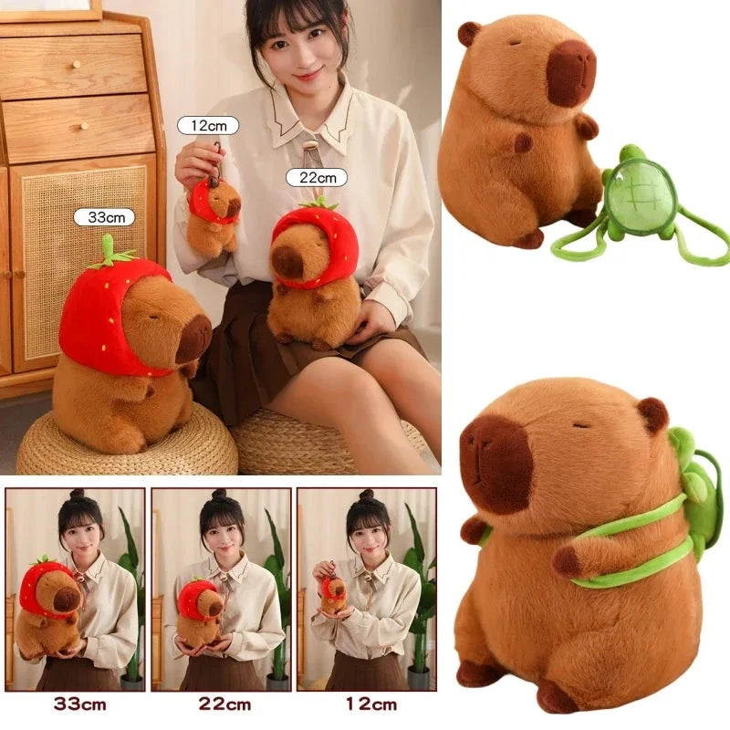 Strawberry Hat Capybara Plush Toy Simulation Turtle Backpack Capibara Stuffed Animals Papa Hand Circle Ring Small size Pendant Econic Blanks