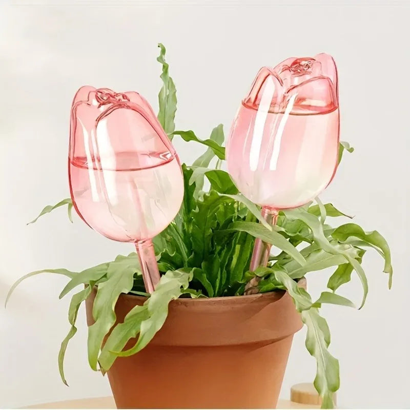 Pink tulip plant watering balls, suitable for indoor and outdoor plants, automatic plant drippers, and automatic watering Quick Pick Grocers