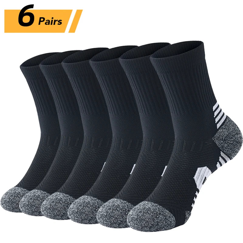 6/5/3 Pairs Men's Athletic Socks Sports Breathable Outdoor Running Compression Socks Cotton Training Long Black Stretch Socks Quick Pick Grocers