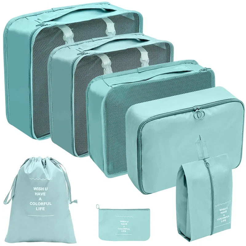 7/8/9/10 Pcs Set Travel Organizer Storage Bags Suitcase Packing Cubes Set Cases Portable Luggage Clothes Shoe Tidy Pouch Folding Econic Blanks