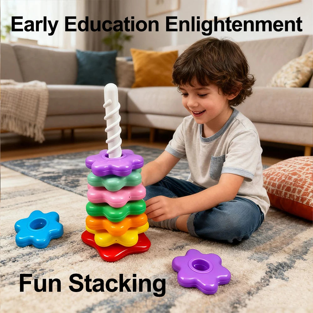 Baby Rotating Rainbow Tower Montessori Stacking Puzzle Toys Safety Early Educational Children's Toys Christmas Birthday Gifts Purest Peak