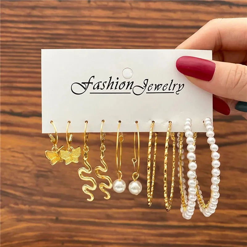 Modyle Gold Color Dangle Earrings Set Butterfly Acrylic Hollow Drop Earrings for Women Heart Hoop Earring Fashion Jewelry Gifts Econic Blanks