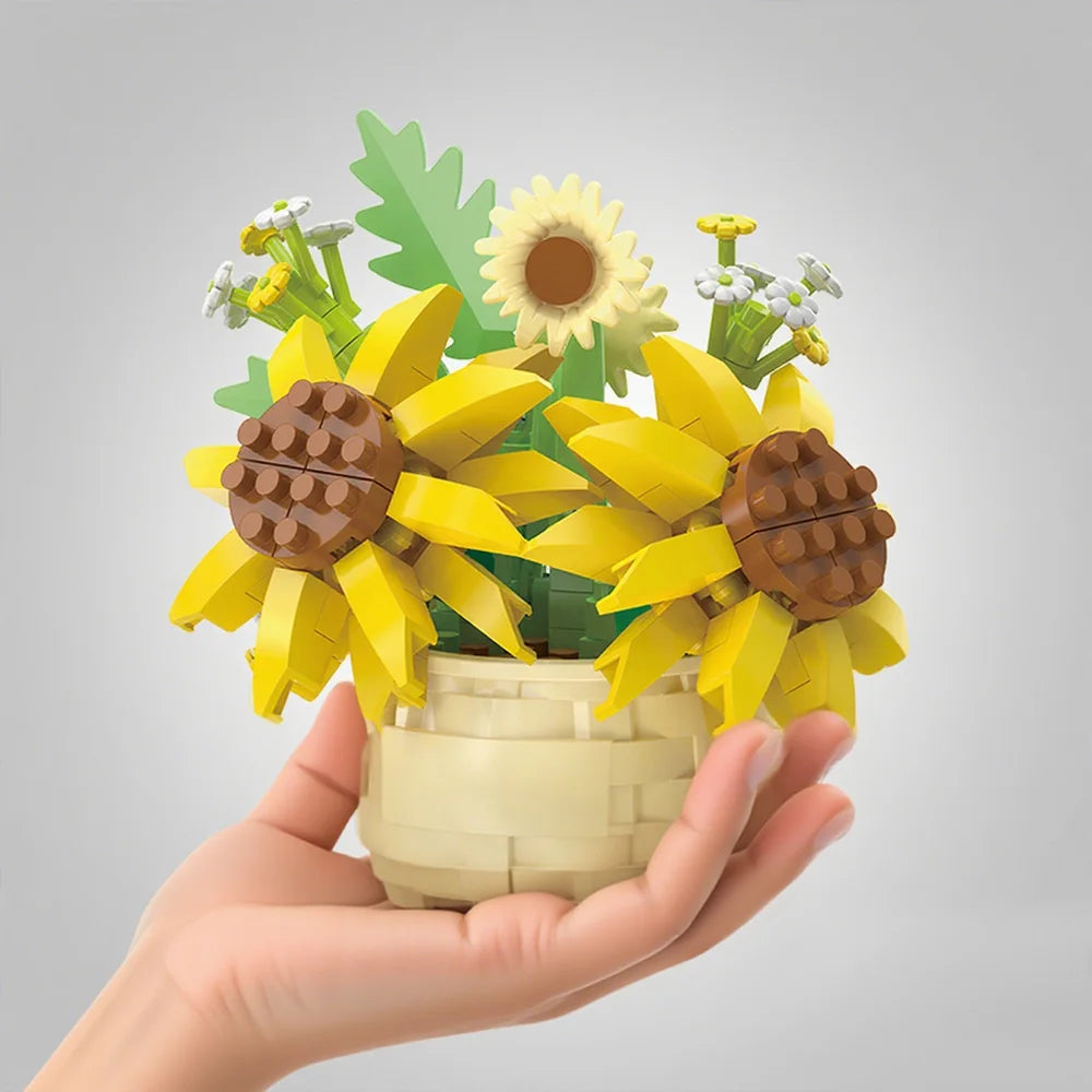 DIY Potted Plant Building Blocks Set - Rose Sunflower Succulents Bonsai Tree Romantic Garden Kids Model Bricks Toy Kit Econic Blanks