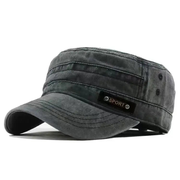 Spring Summer And Autumn Mens New Washable Cotton Flat Top Sun Proof Military Cap Quick Pick Grocers