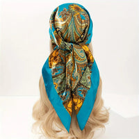 Handkerchiefs Hair Silk Scarf 90*90cm Print Satin Big Square Silk Scarves Shawls for Women Luxury Brand Designer Hijab Headband Quick Pick Grocers