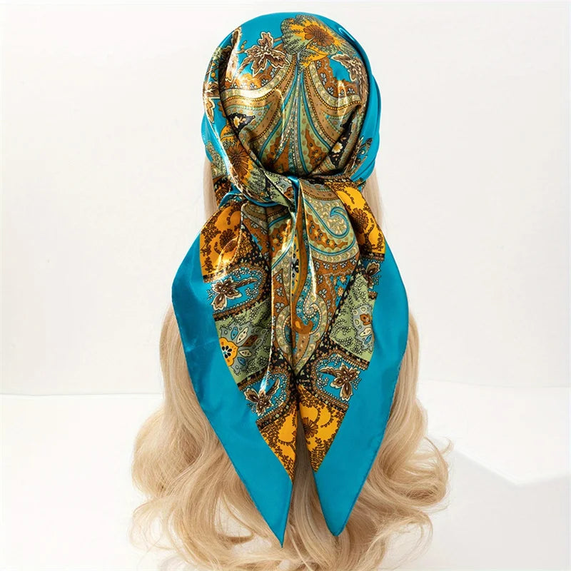 Handkerchiefs Hair Silk Scarf 90*90cm Print Satin Big Square Silk Scarves Shawls for Women Luxury Brand Designer Hijab Headband Quick Pick Grocers