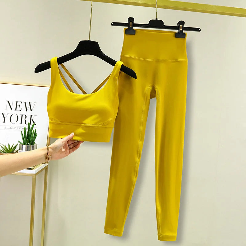 TRY TO BN Women's Tracksuit Yoga Sets Fitness Leggings Sports Bra Naked Sportwear Breathable Workout Two Pieces Suit Gym Clothes Quick Pick Grocers