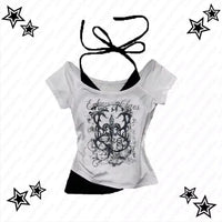 Women's 90s Vintage Punk T-Shirt Summer Streetwear Sexy Short Sleeve Gothic Slim Crop Top Hotgirl Casual Femme Tee Harajuku Y2k Quick Pick Grocers