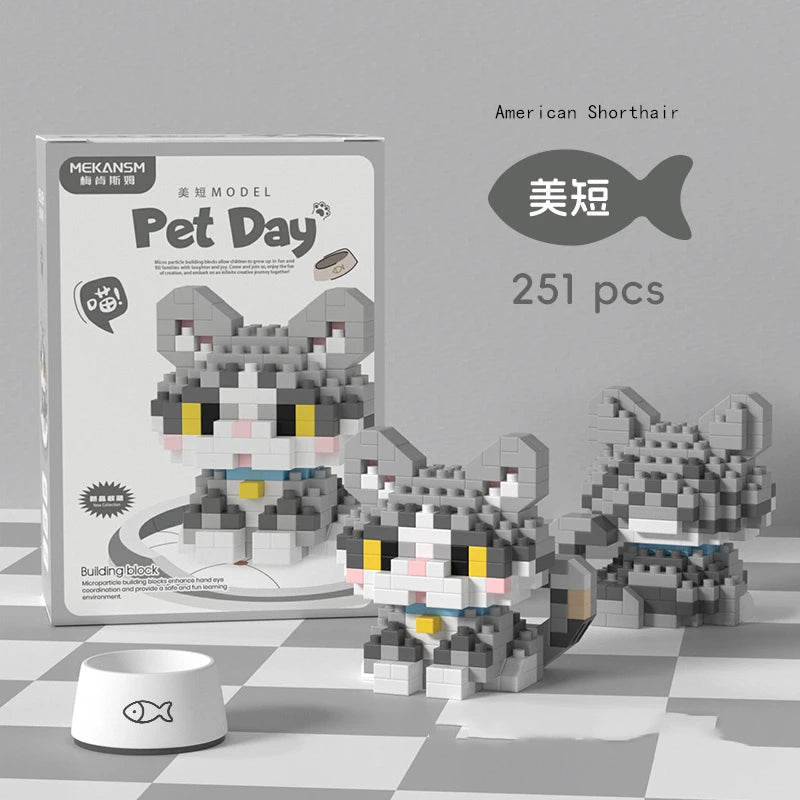 18 Styles Little Dog Cat Cute Pet Small Building Block Model Series Ornaments Children's Toys Miniature Bricks Quick Pick Grocers