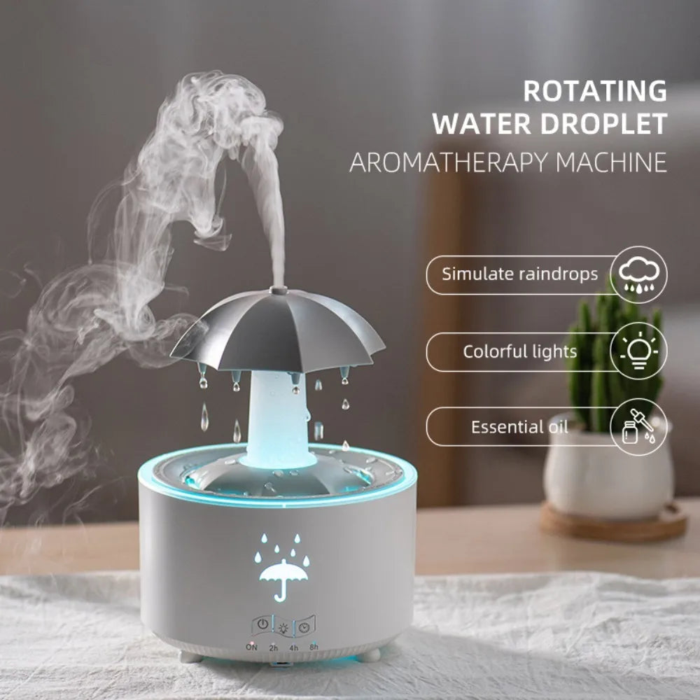 Rotating Umbrella Water Drop Air Humidifier with Colourful Night Lights Mute Spary Home Essential Oil Aroma Diffuser Humidifier Quick Pick Grocers
