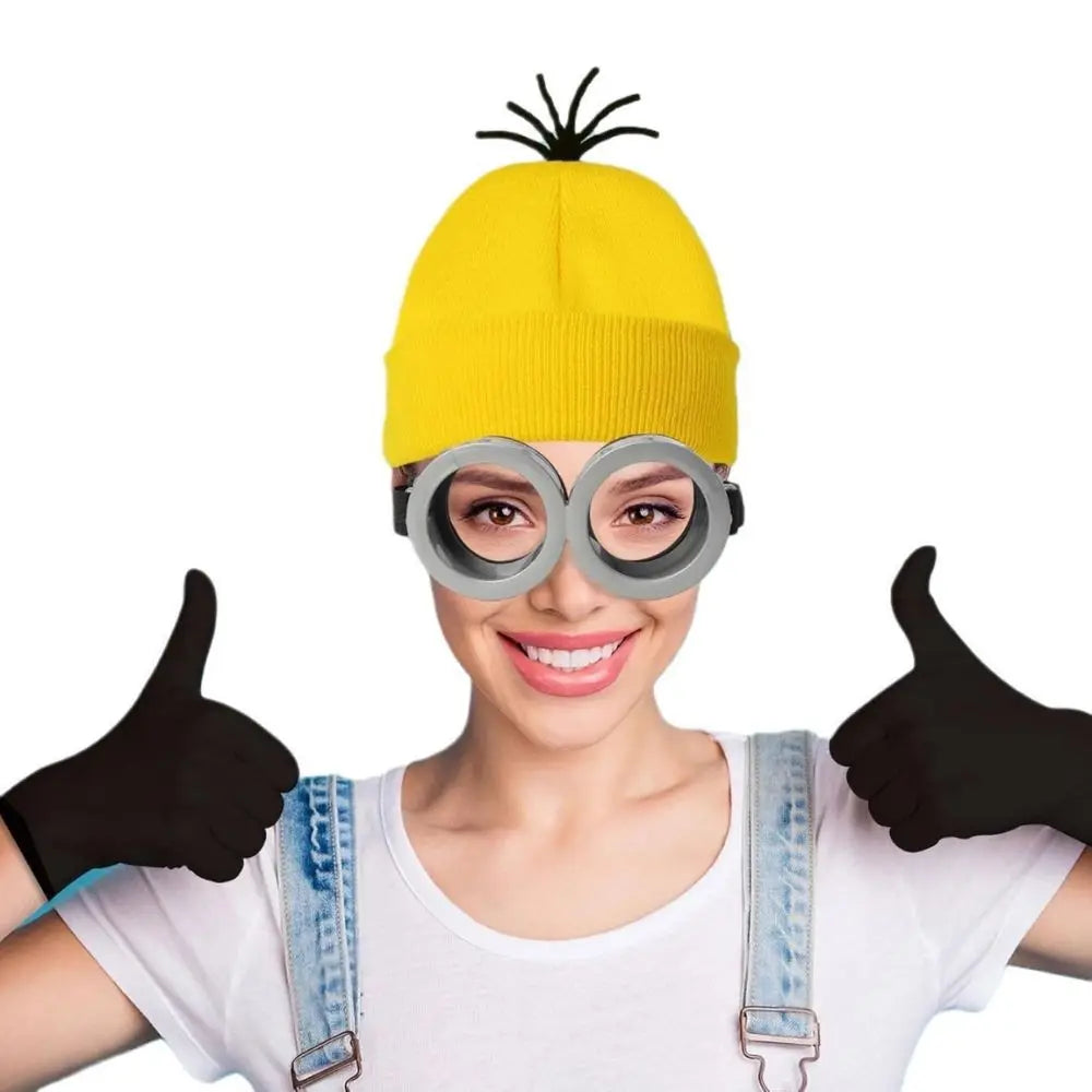 Cartoon Cosplay Fantasy Costume Disguise for Adult Kids Yellow Beanie Stretchy Gloves Steampunk Goggles Halloween Party Costume Quick Pick Grocers