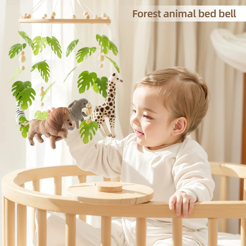 Baby Crib Mobile Rattle Toy For 0-12 Months Cartoon Felt Forest Animal Bed Bell Hanging Wooden Bracket Mobile Newbaby Rattle Toy Purest Peak