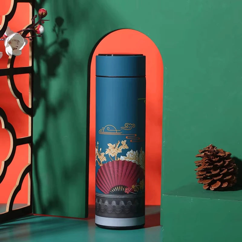 Chinese Style Vacuum Flask With Temperature Display Retro Smart Insulated Water Bottles 304 Stainless Steel Thermal Cu Travel Quick Pick Grocers