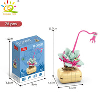 HUIQIBAO MOC Flower Succulent Potted Model Building Block DIY Eternal Bouquet Home Desk Plant Decor Brick Girl Gift Children Toy Quick Pick Grocers