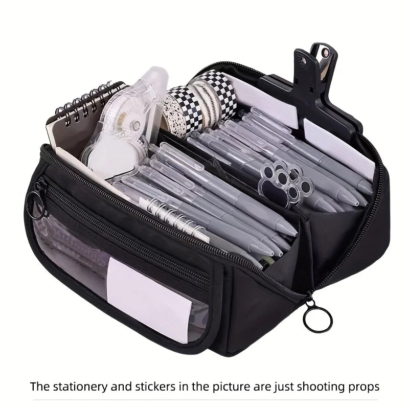 Large Capacity Pencil Case Organizer - Multi-Compartment Desktop Storage for School & Office Supplies ( Pink/Purple/Black) Quick Pick Grocers