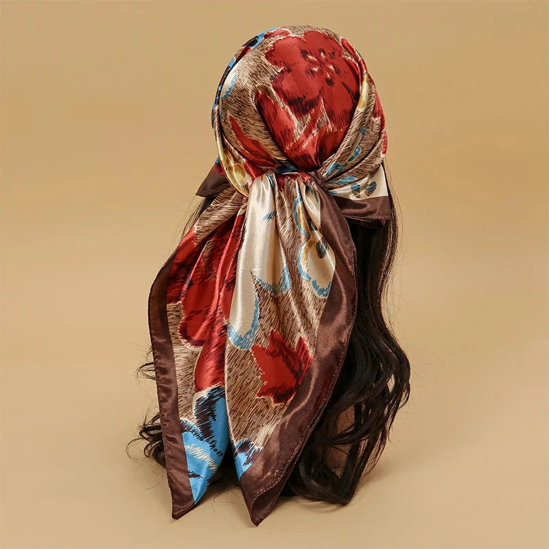 Satin Square Scarf Women Muslim Hijab Elegant 2025 Print Silk Neckerchief Shawl Wraps Headband Handle Hair Accessories Bandana Econic Blanks
