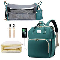 3 In 1 Diaper Bag Backpack Foldable Baby Bed Waterproof Travel Bag with USB Charge Diaper Bag Backpack with Changing Bed 3 types Purest Peak