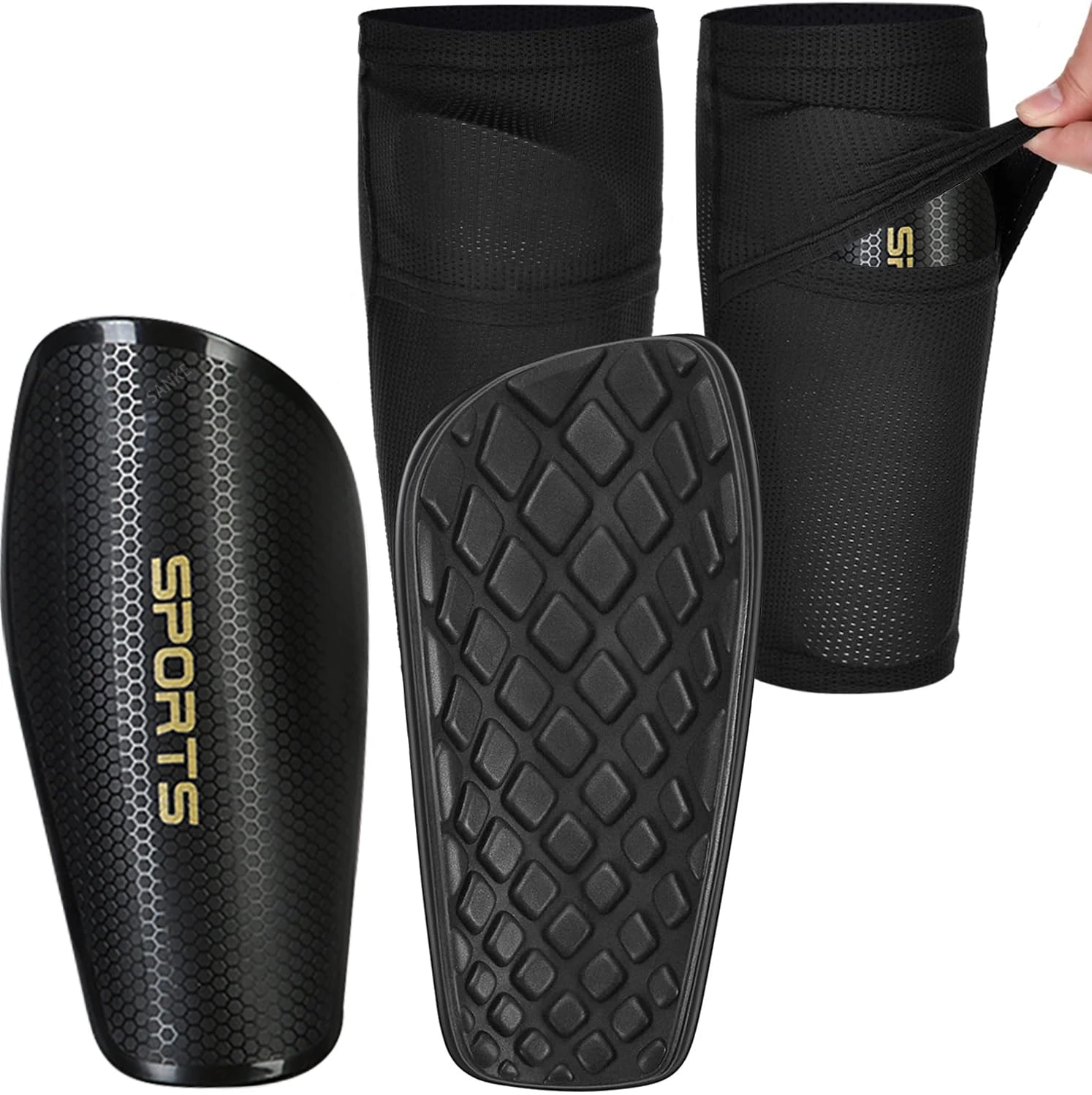 Sanke 1 Pair Soccer Football Shin Guard Teens Socks Pads Professional Shields Legging Shinguards Sleeves Protective Gear Quick Pick Grocers