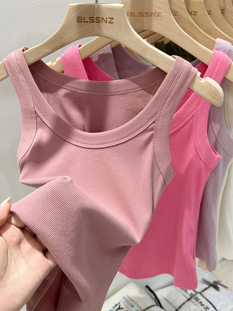 zjaiss Women Solid Round Neck Ribbed Tank Top Camisole Women 2026 Summer Basic Elastic Tank Top O Neck Solid Tank Top Quick Pick Grocers