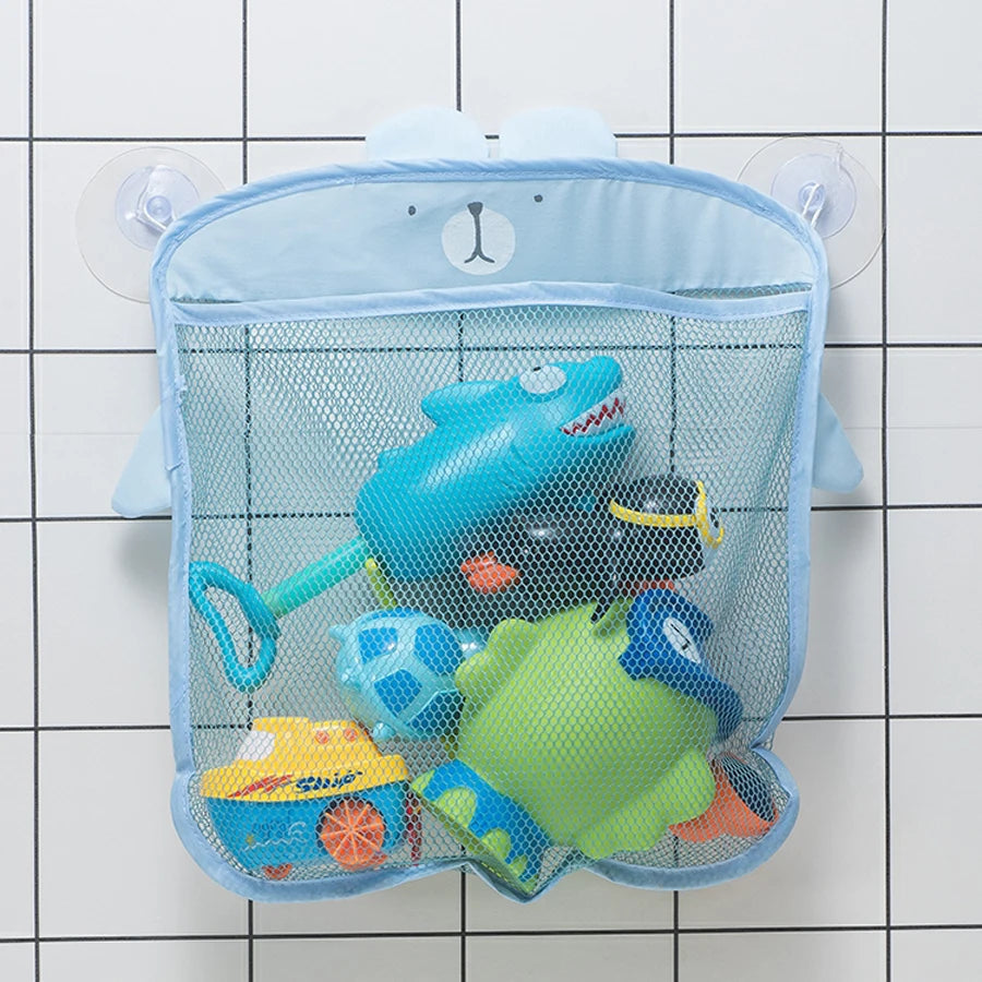 QWZ New Cartoon Duck Baby Bathroom Mesh Bag Sucker Design For Bath Toys Kids Animal Shapes Cloth Sand Toys Storage Net Bag Quick Pick Grocers