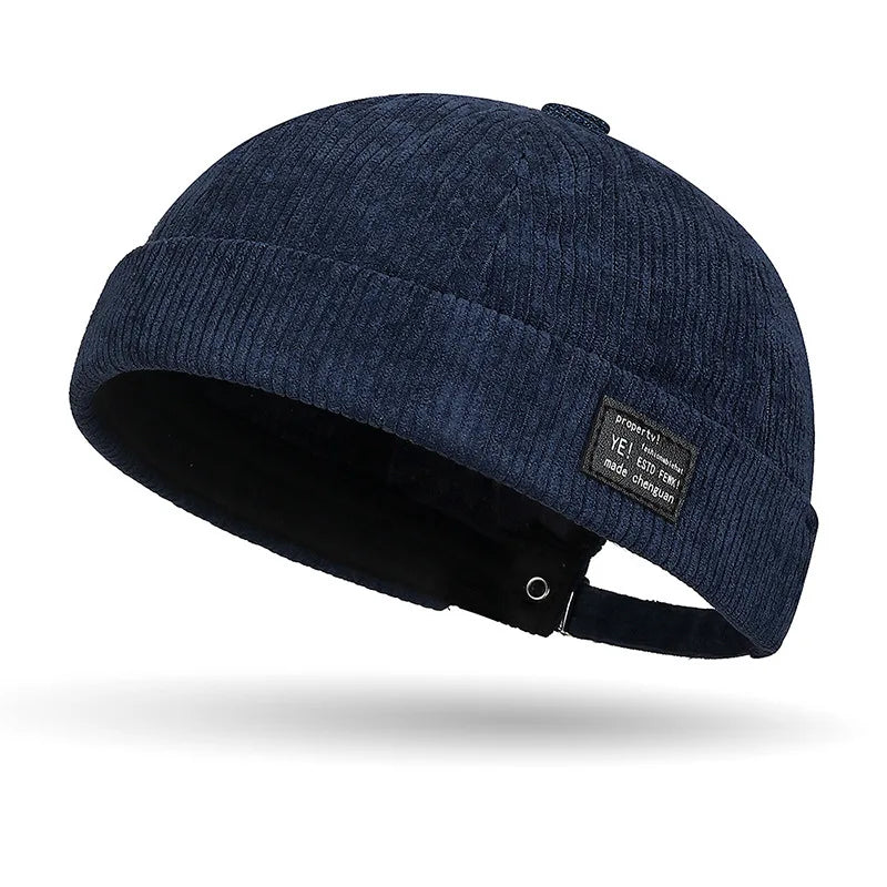 Autumn and winter corduroy brimless casual hat, personalized yuppie hat, men's and women's striped velvet melon skin hat Quick Pick Grocers