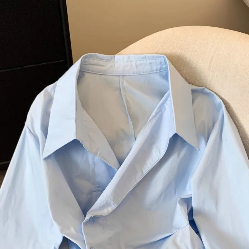 Designer Irregular Long sleeve Polo Shirt Women Tunic White Elegant Basic Top Blouse Ladies Fashion Work Wear Shirts Quick Pick Grocers