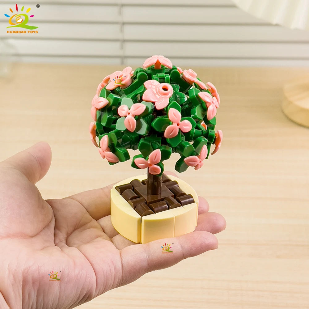 HUIQIBAO MOC Flower Succulent Potted Model Building Block DIY Eternal Bouquet Home Desk Plant Decor Brick Girl Gift Children Toy Quick Pick Grocers