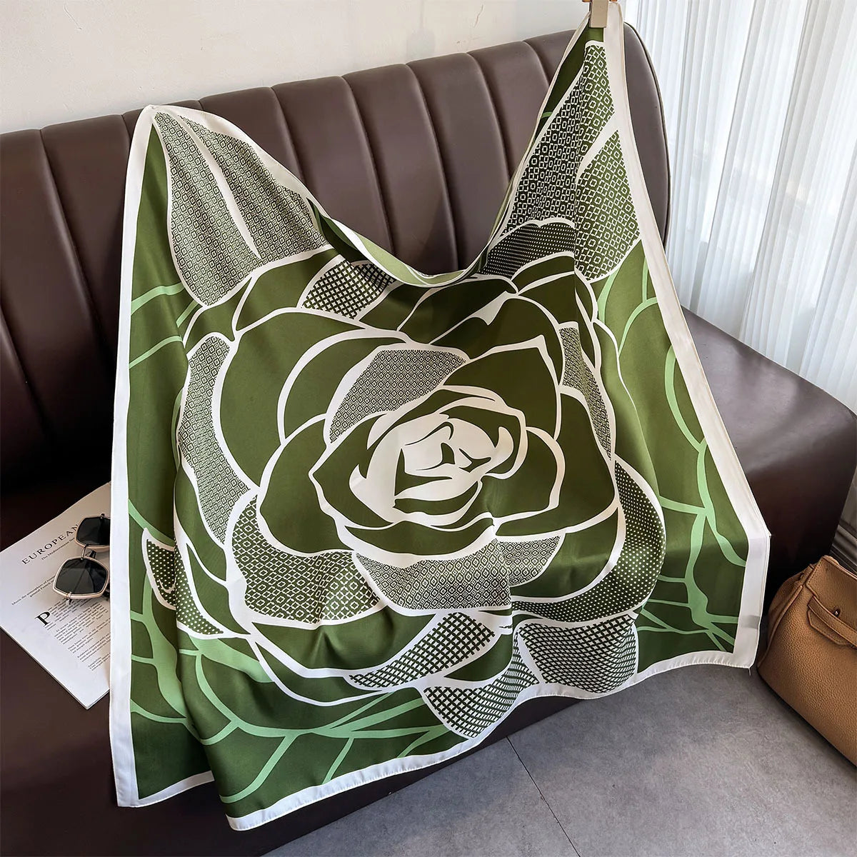 90*90Cm Square Scarf Twill Silk Feeling Women Head Shawls and Wraps Luxury Hair Tree Print Neck Scarves Hijab Bandana Pashmina Quick Pick Grocers
