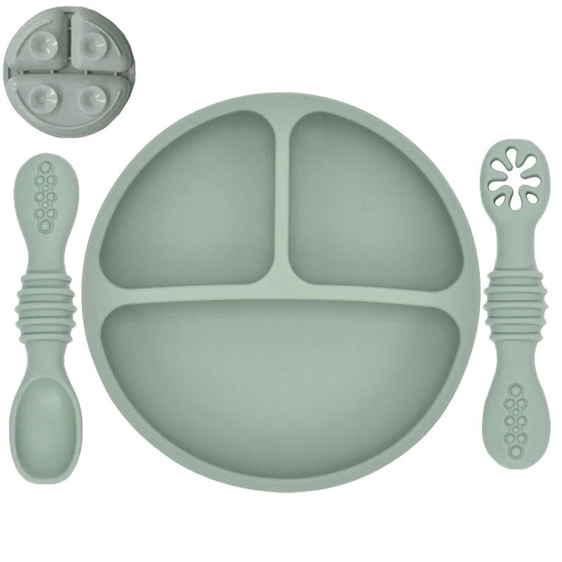 Silicone Baby Sucker Silicone Dining Plate Rice Spoon Set Cute Cartoon Children Dishes Smile Face Baby Tableware Retro Kid Bowl Purest Peak