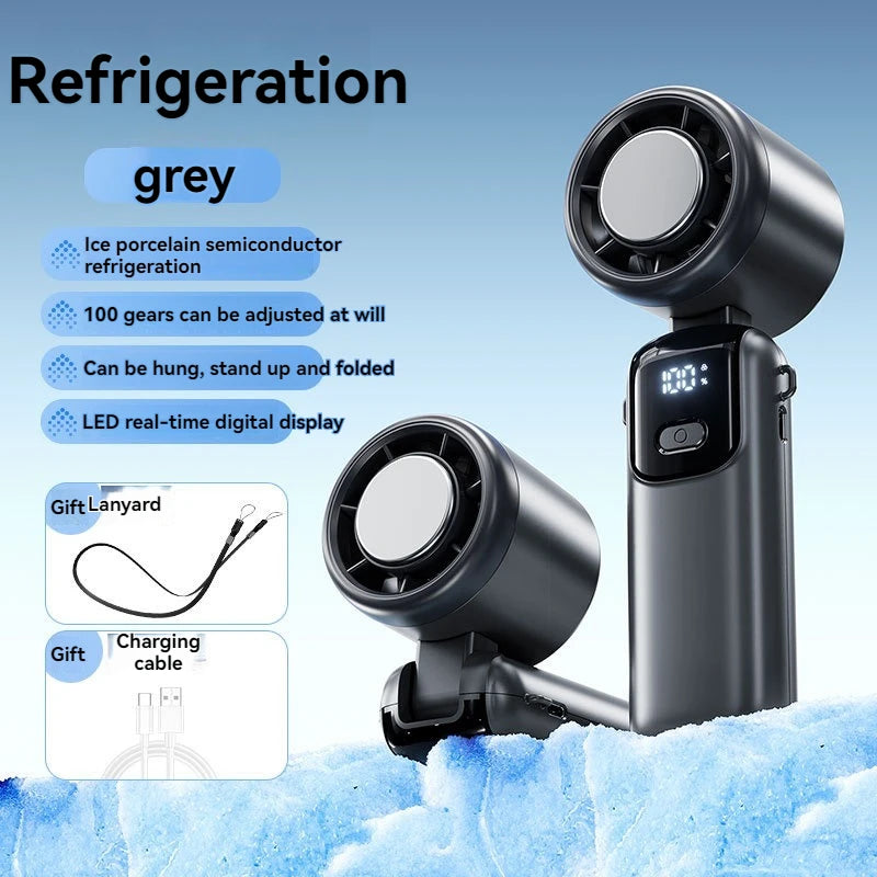 JPNPL 4000mAh Hanging Ice Pack Handheld High-speed Fan Folding 100 Speed Infinitely Adjustable Fan Portable For Outdoor Neck Quick Pick Grocers