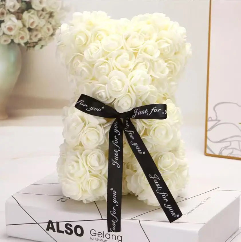 25cm Artificial Teddy Rose Flower Bear with Box Romantic Valentines Day Gift Girlfriend Women Anniversary Wedding Party Supplies Quick Pick Grocers