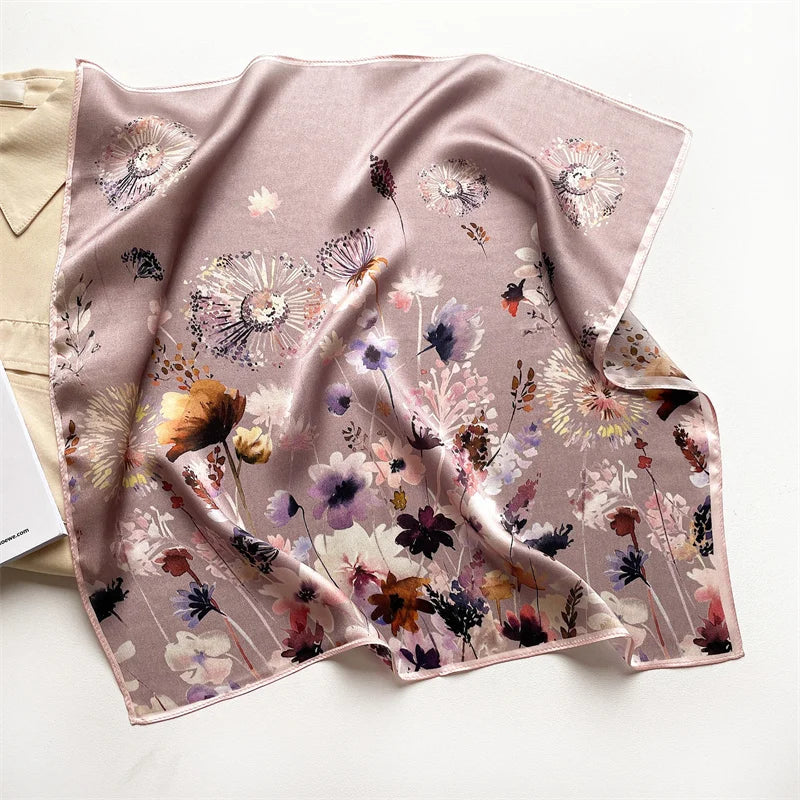 2025 Fashion 100% Real Silk Scarf 53cm Square Bandelet Women's Silk Temperament Small Scarf Neck Decorative Wrap Printed Scarves Quick Pick Grocers