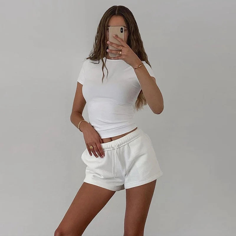 2024 Spring New Short Sleeve T-Shirt Women Solid Simple Casual Soft All-Match Hot Basic Crop Tops Tees Summer Fashion Quick Pick Grocers