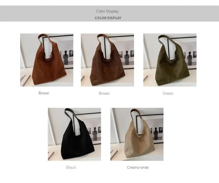 Autumn and Winter Vintage Women's Bag Large Capacity Suede Shoulder Bag Solid Color Simple Casual Commuter Bag Retro Handbags Quick Pick Grocers