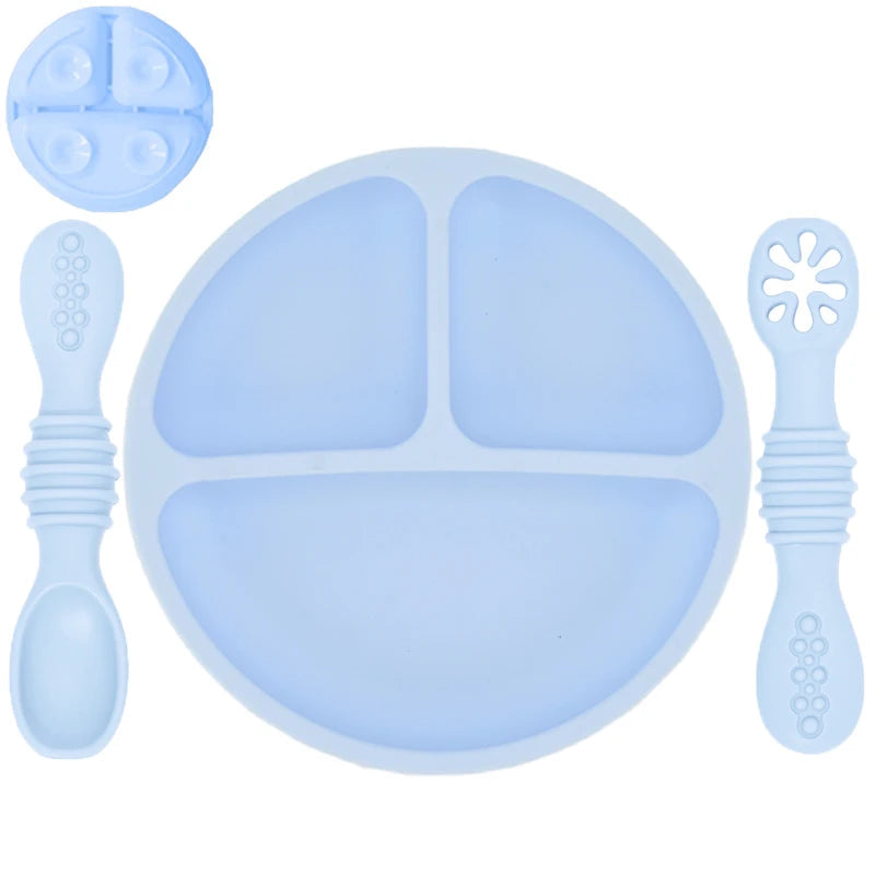 Silicone Baby Sucker Silicone Dining Plate Rice Spoon Set Cute Cartoon Children Dishes Smile Face Baby Tableware Retro Kid Bowl Purest Peak