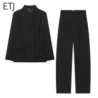 ETJ 2025 women's new fashion design three-dimensional cut high collar slim suit jacket & matching casual trousers Quick Pick Grocers