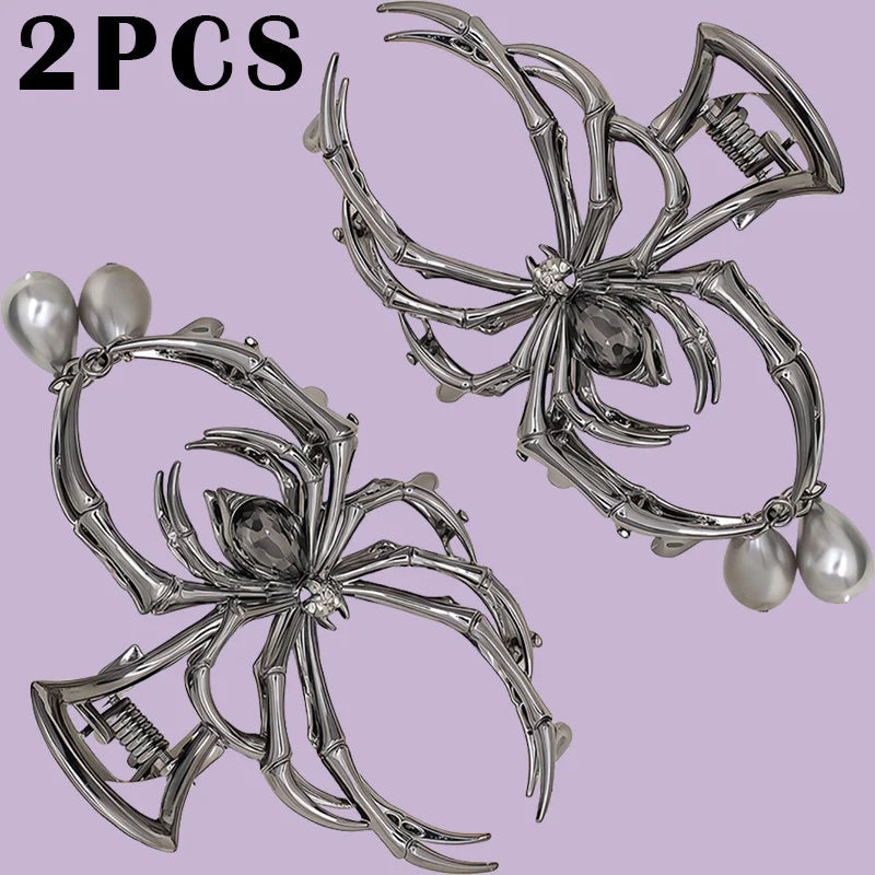 Women's Y2K Sweet Personalized Hair Clip Rhinestone Imitation Pearl Alloy Metal Skull Spider Claw Design for Daily Use Quick Pick Grocers