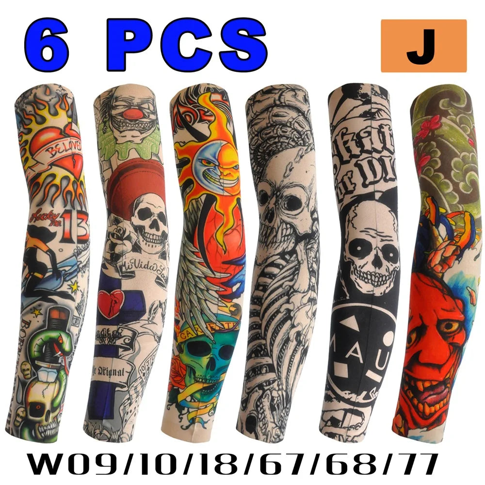 6 PCS Tattoo Sleeves Unisex Summer Cycling Sun Protection Arm Covers Beach Driving Fishing Breathable Nightclub Elastic Sleeves Quick Pick Grocers