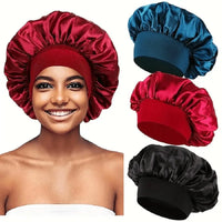 1PC Women's Satin Solid Bonnets Wide-brimmed Night Sleeping Bathing Hat Unisex Head Wrap Elastic Band Cap Hair Care Bonnet. Econic Blanks